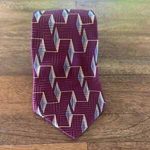 Bill Blass Geometric Patterned Tie in Burgundy and Blue